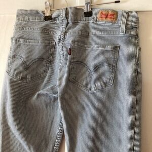 Levi's Blue and White Striped High-Rise Jeans